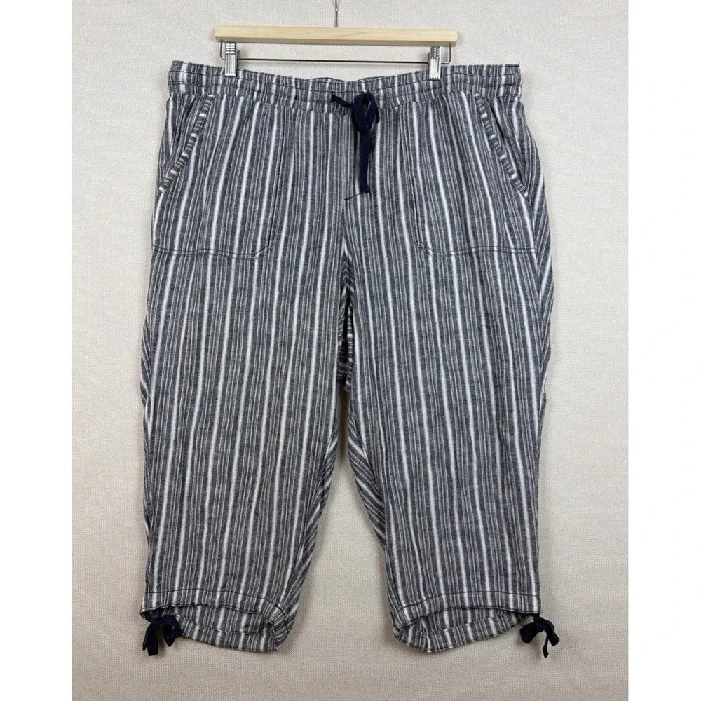 Lane Bryant Striped Blue White Capri Pant Plus 18/20 Resort Linen Blend Beach - Picture 7 of 10